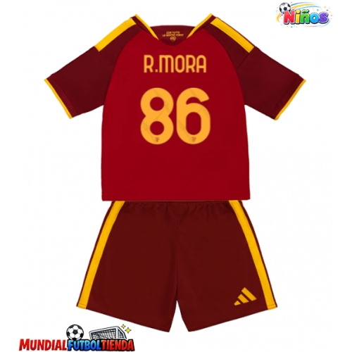 Camiseta AS Roma Rodrigo Mora #86 Primera Equipación Replica 2026-27 para niños mangas cortas (+ Pantalones cortos)